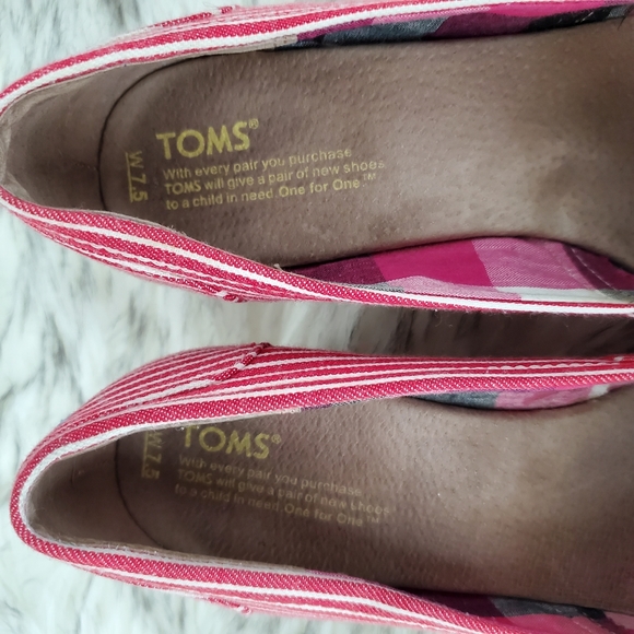 Toms Peep Toe Wedges Stripes Red/White 7.5 - Picture 4 of 8